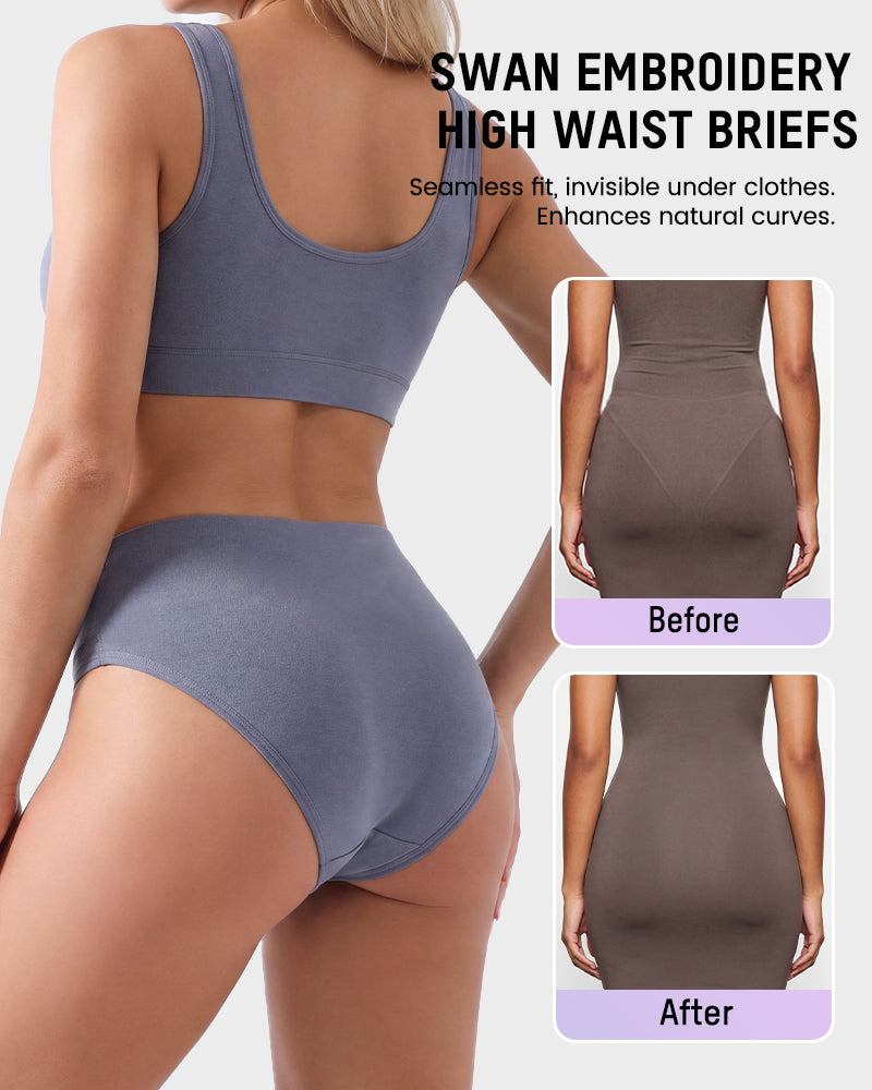 4 Pack Swan Embroidery High Waist Seamless Briefs