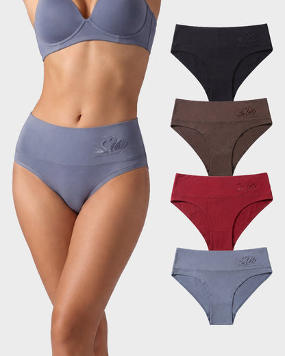 4 Pack Swan Embroidery High Waist Seamless Briefs