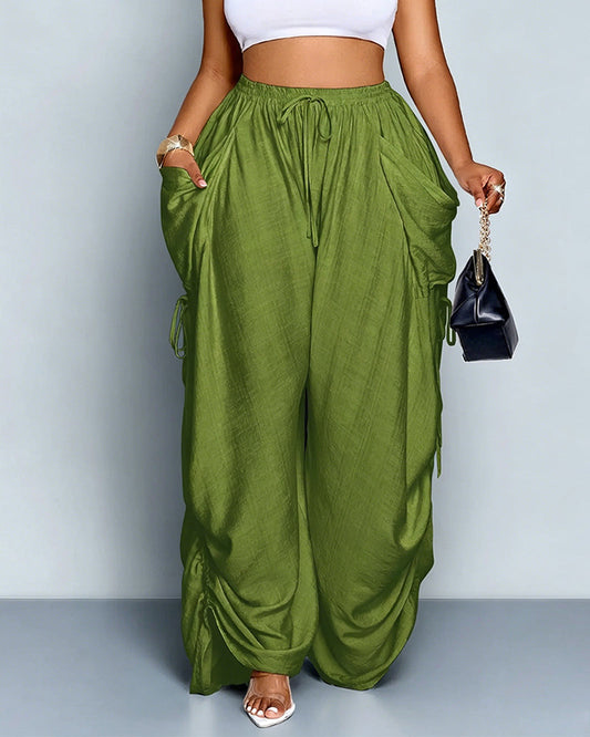 Adjustable Side-Drawstring Wide-Leg Pants