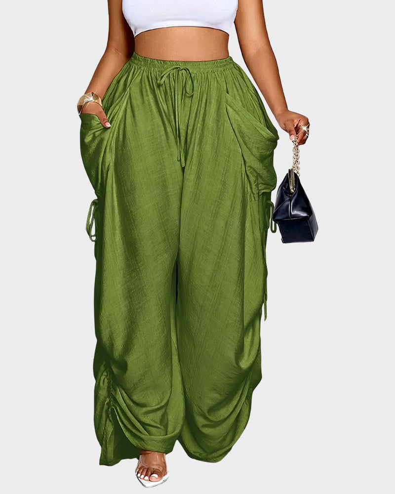 Adjustable Side-Drawstring Wide-Leg Pants