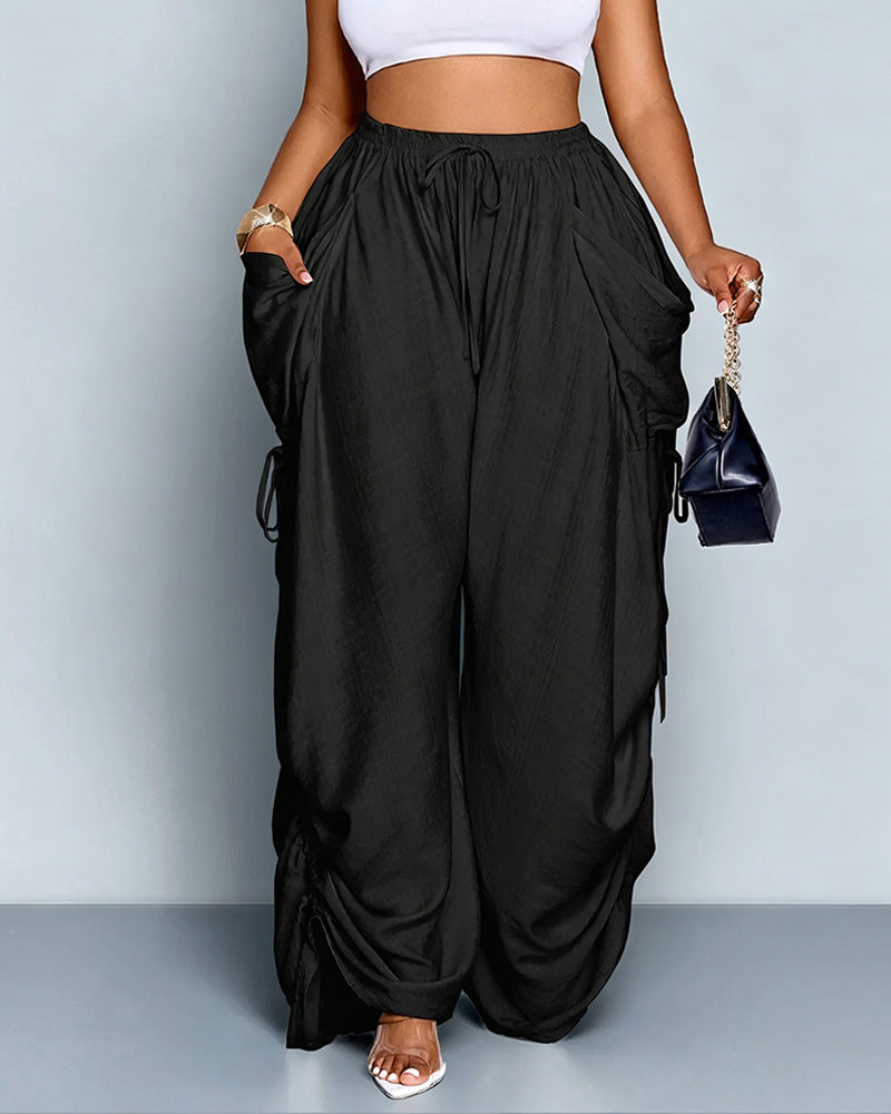 Adjustable Side-Drawstring Wide-Leg Pants