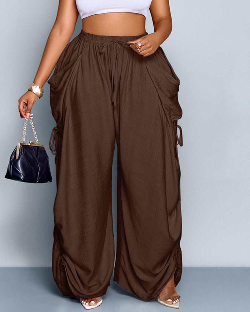 Adjustable Side-Drawstring Wide-Leg Pants