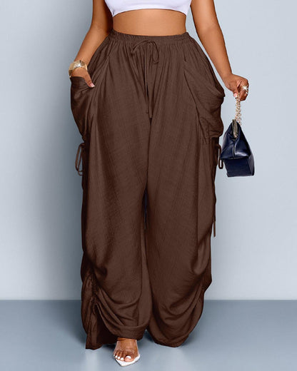 Adjustable Side-Drawstring Wide-Leg Pants