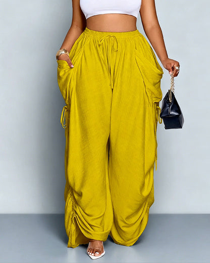 Adjustable Side-Drawstring Wide-Leg Pants
