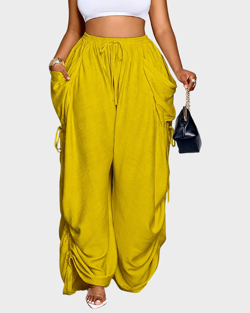 Adjustable Side-Drawstring Wide-Leg Pants
