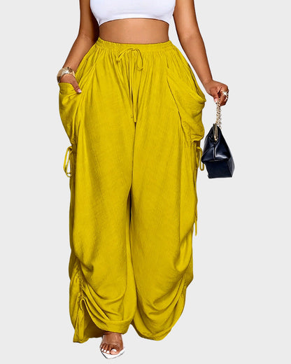Adjustable Side-Drawstring Wide-Leg Pants