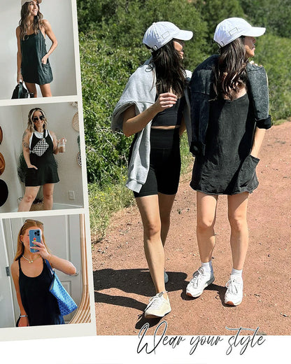 Adjustable Strap Active Mini Dress with Built-In Shorts & Pockets