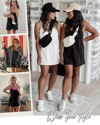 Adjustable Strap Active Mini Dress with Built-In Shorts & Pockets
