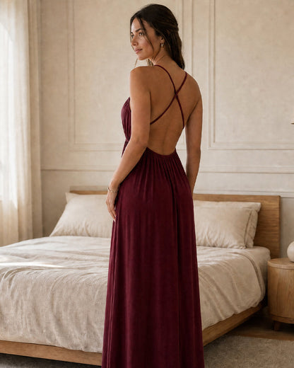 Backless Drawstring Maxi Cami Dress