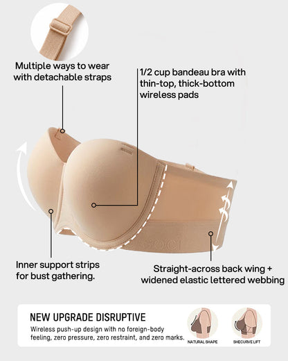 Convertible Strapless Half-Cup Wireless Push-Up Bra