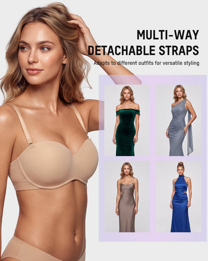 Convertible Strapless Half-Cup Wireless Push-Up Bra
