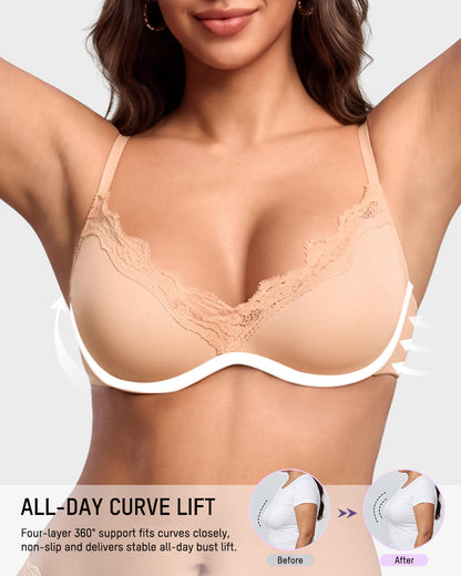 Deep V Lace Push-Up Bra
