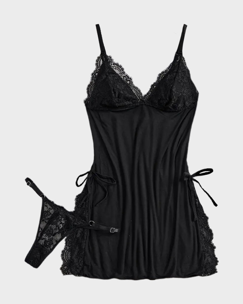 Flirty Sheer Lace Side Slit Babydoll Set