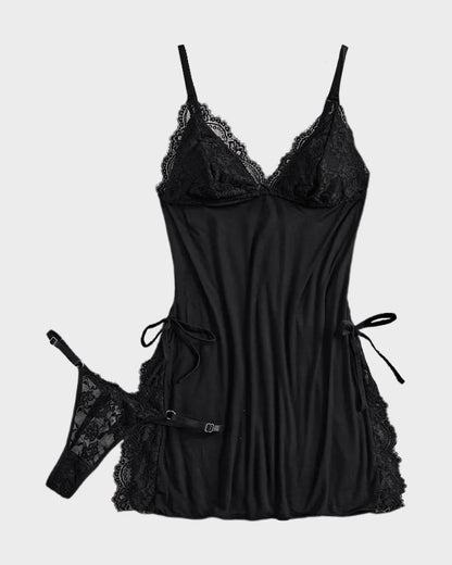 Flirty Sheer Lace Side Slit Babydoll Set