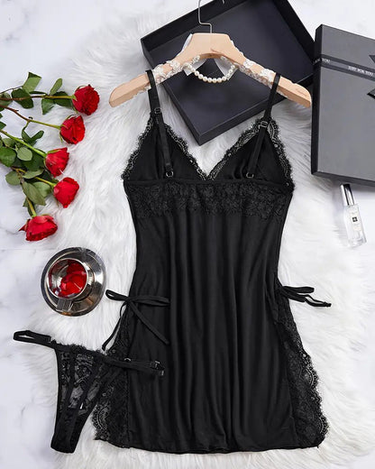 Flirty Sheer Lace Side Slit Babydoll Set