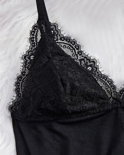 Flirty Sheer Lace Side Slit Babydoll Set