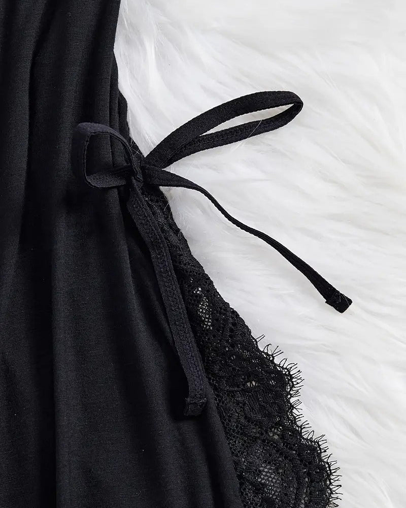 Flirty Sheer Lace Side Slit Babydoll Set