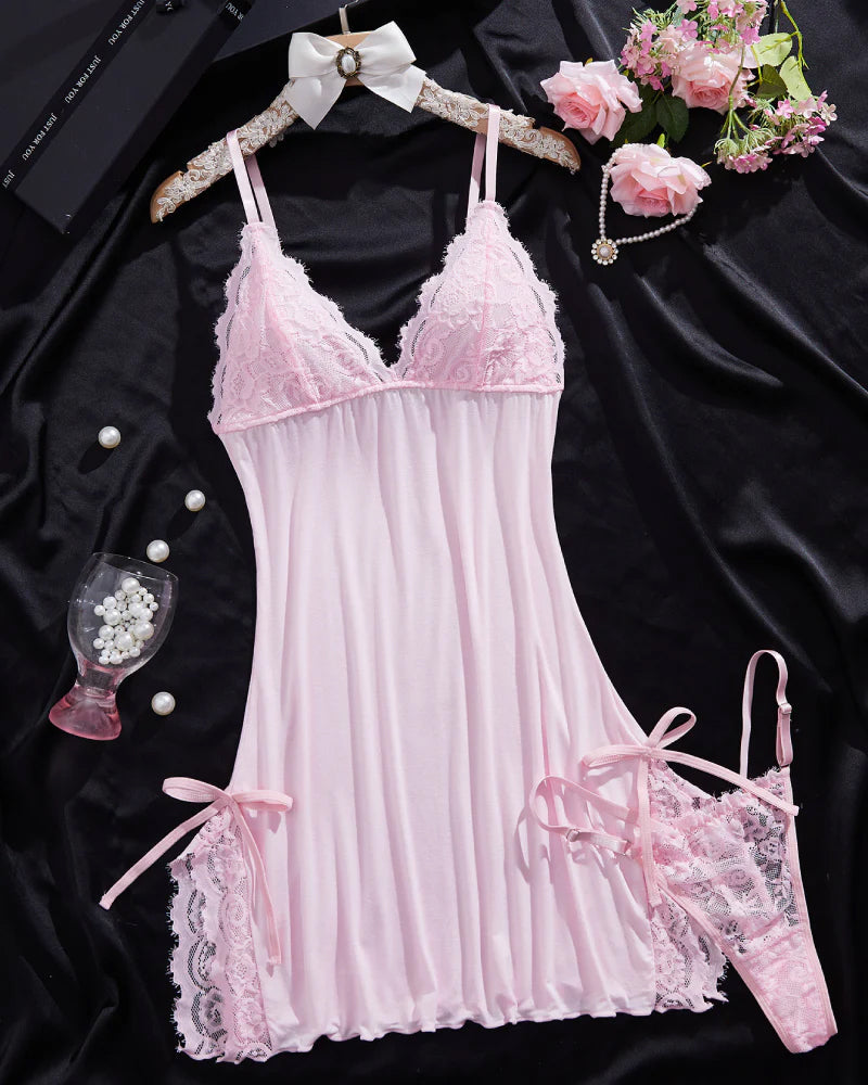 Flirty Sheer Lace Side Slit Babydoll Set