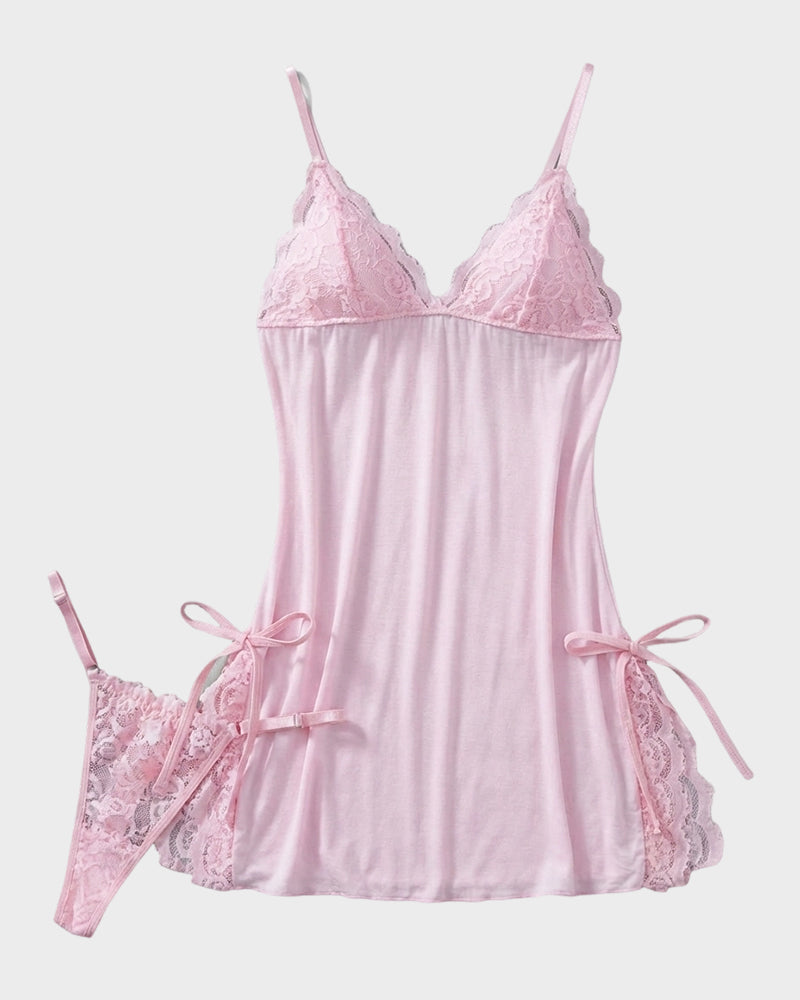 Flirty Sheer Lace Side Slit Babydoll Set