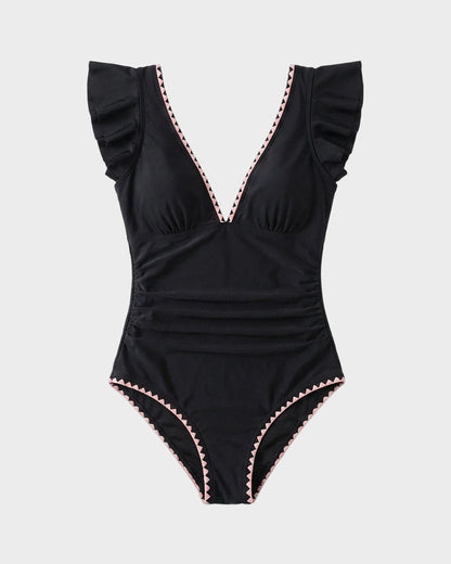 Floral V-Neck Tummy Control One-Piece Swimsuit