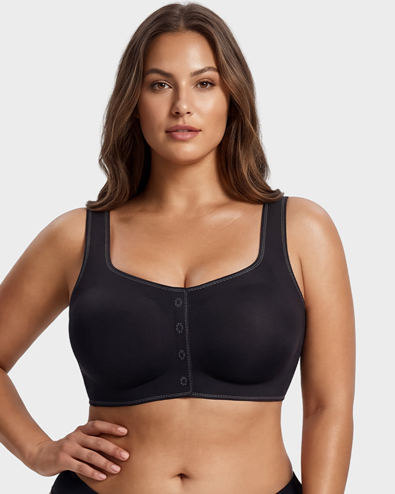 Front-Closure Square-Neck Breathable Minimizer Bra