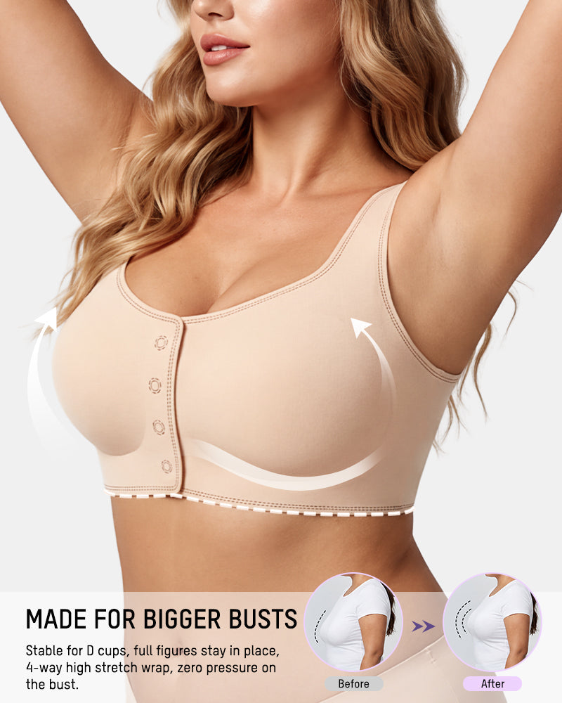 Front-Closure Square-Neck Breathable Minimizer Bra