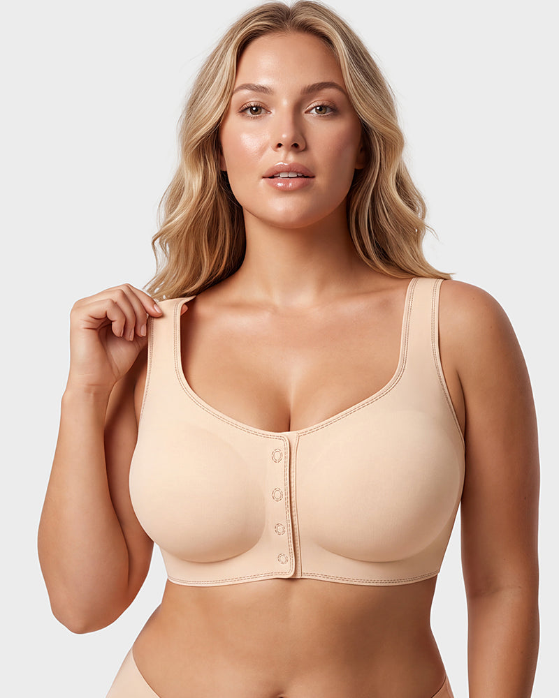 Front-Closure Square-Neck Breathable Minimizer Bra