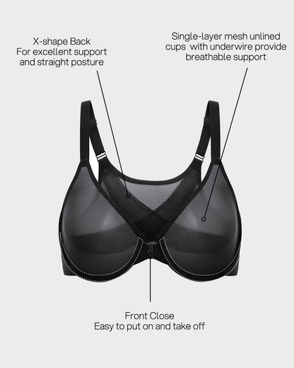 Front Closure Mesh Support Bra