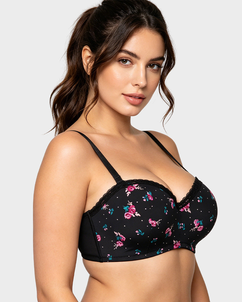Lace Trim Molded Cup Underwire Bra with Removable Straps