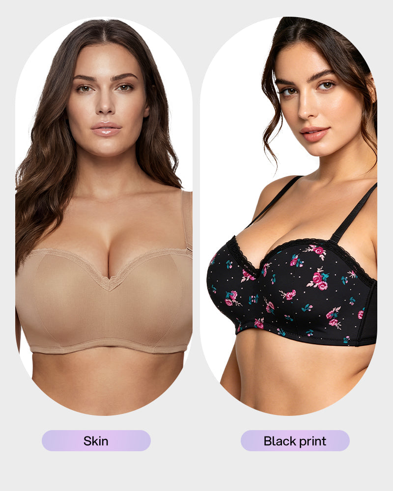 Lace Trim Molded Cup Underwire Bra with Removable Straps