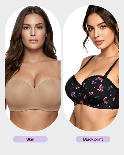 Lace Trim Molded Cup Underwire Bra with Removable Straps