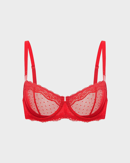 Lace Underwire Unlined Sheer Demi Balconette Bra