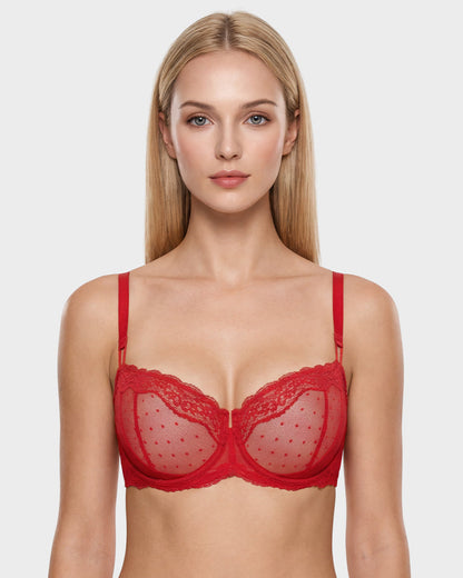 Lace Underwire Unlined Sheer Demi Balconette Bra
