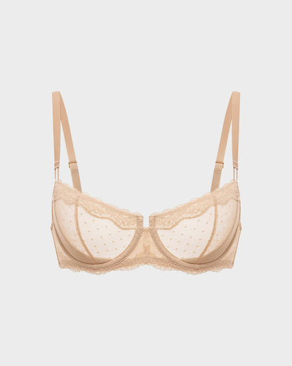 Lace Underwire Unlined Sheer Demi Balconette Bra