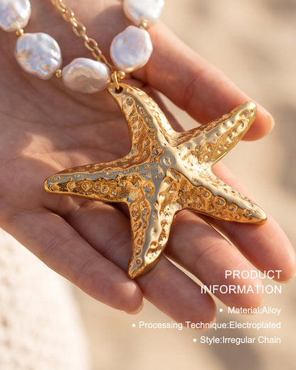 Layered Pearl & Starfish Statement Necklace