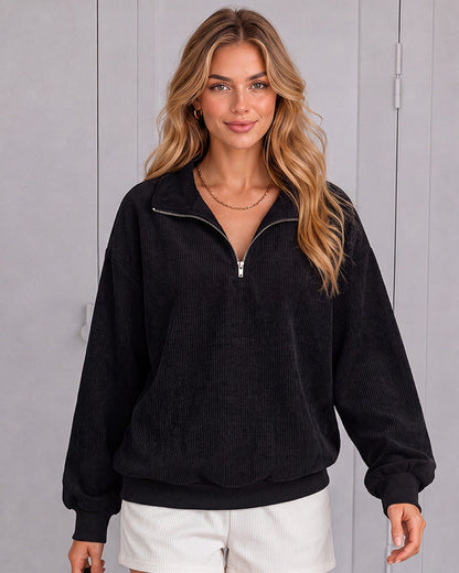 Leopard-Print Half-Zip Oversized Pullover