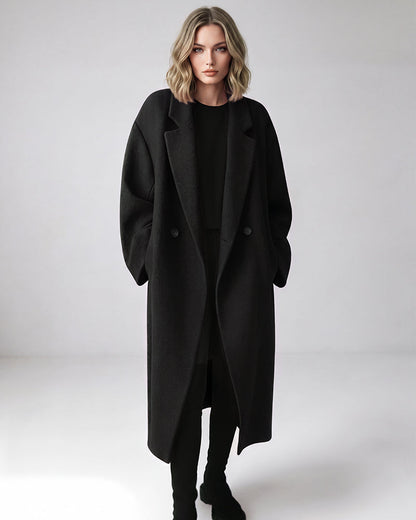 Long Double-Breasted Notched-Lapel Coat