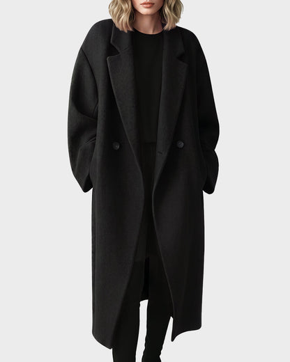 Long Double-Breasted Notched-Lapel Coat