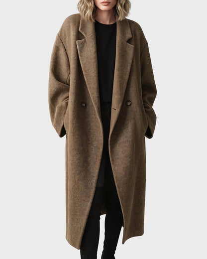 Long Double-Breasted Notched-Lapel Coat