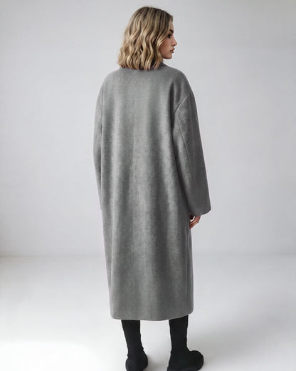 Long Double-Breasted Notched-Lapel Coat