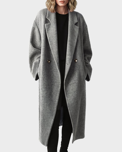 Long Double-Breasted Notched-Lapel Coat
