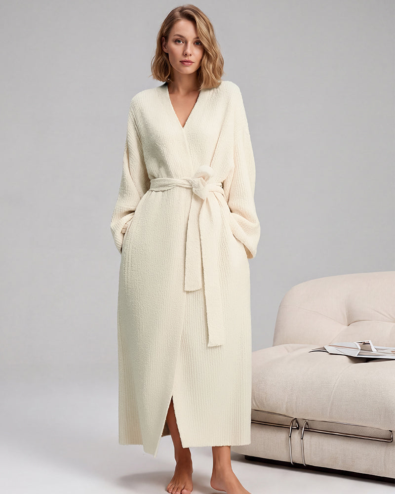Long Plush Fleece Robe with Pockets