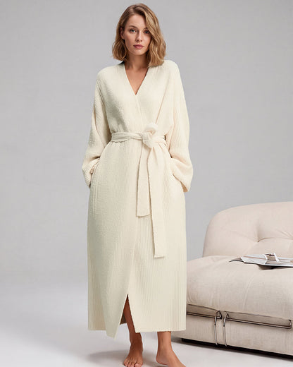 Long Plush Fleece Robe with Pockets