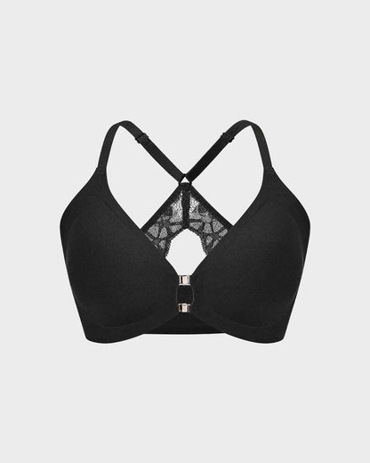 Magnetic Front-Closure Lace Racerback Bra