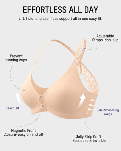 Magnetic Front-Closure Lace Racerback Bra