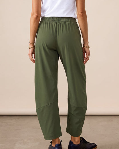 Mid-Rise Barrel Pants with Elastic Back Waist