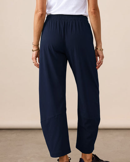 Mid-Rise Barrel Pants with Elastic Back Waist