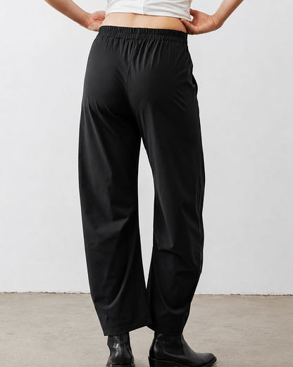 Mid-Rise Barrel Pants with Elastic Back Waist