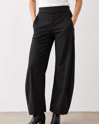 Mid-Rise Barrel Pants with Elastic Back Waist