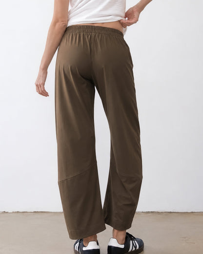 Mid-Rise Barrel Pants with Elastic Back Waist